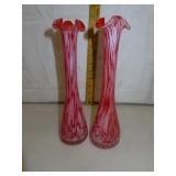 Pair of Vintage Art Glass Vases 10&1/4" each