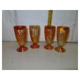 4 Carnival Glass Iris & Herringbone Glasses