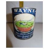 Vintage Wayne Brand Lima Beans Tin Can