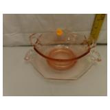 Pink Depression Glass Sauce Bowl with Underplate