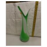 Mid-Century Green & White Vase 16&3/4"