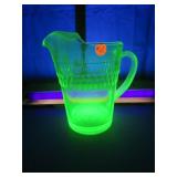 Vintage Green Depression Glass Pitcher 8&1/4"