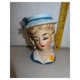 Vintage Lady Head Vase 6" (missing eyelash & 1