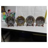 4 M.A. Ricker Pewter Christmas Plates with Stands