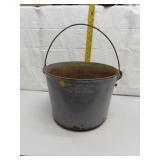 Antique Wrought Iron Enamelware Bucket by