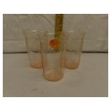 3 Pink Depression Glass "Princess?" Tumblers