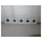 5 Silver Mercury Dimes 1924-1926-1927-1928-1929