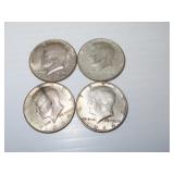 4 (1964) 90% Silver Kennedy Half Dollars