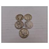5 Silver Dimes - 4 = Mercury -1917 1919 - 2=1926