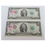 2 Consecutive Numbers $2.00 First Day Issue Bills