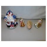 4 Blown Glass Christmas Ornaments (Largest =