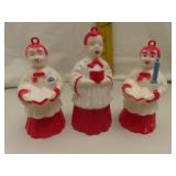 3 Vintage Hard Plastic Caroler Ornaments