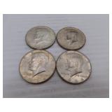 4 (90% Silver) Kennedy Half Dollars - All 1964