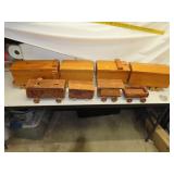 8 Hand Made Wood Train Cars - Largest = 13&1/2" x