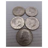 5 (1964) 90% Silver Kennedy Half Dollars