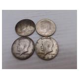 4 (90% Silver) Kennedy Half Dollars = All 1964