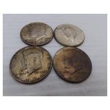 4 (90% Silver) Kennedy Half Dollars -All 1964
