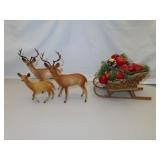 3 Vintage Hard Plastic Deer & Sleigh