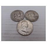3 (90% Silver) Franklin Half Dollars - 1951S & 2=