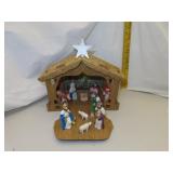 Vintage Nativity Set with Hard Plastic Figurines