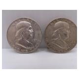 1957D & 1963D Franklin Silver Half Dollars
