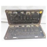 1938 Nebraska License Plate Set = 62-1011