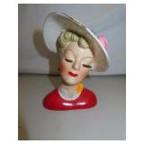 Vintage Lady Head Vase 6" (the edge on right eye-