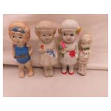 4 Vintage Porcelain Bisque Dolls (3 = 3&5/8" -