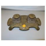 Antique Gold Plated Cast Iron Double Ink Well