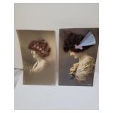 2 Antique German Lady 3D PostCards with Real Hair