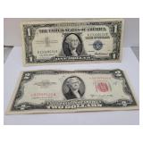 1957 ($1.00) Silver Certificate & 1953 ($2.00) Red