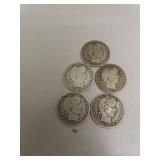 5 Silver Barber Quarters = 1893 - 1894 - 1900 -