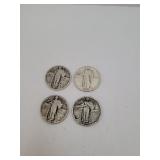 4 (1927) Silver Standing Liberty Quarters