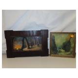 2 Antique Litho Prints - 1 with Deer Signed Leroy