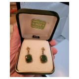 Vintage Jade & Gold Pierced Earrings in Box