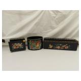 3 Vintage Hand Painted Toleware Napkin Holders &