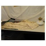 Vintage Fancy Work Table Runners Oil Lamp & more