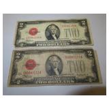 2 Series 1928D Red Seal $2.00 United States Notes