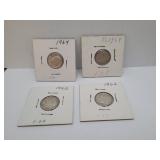 4 Silver Dimes - 2=1962 D & 2=1964 D