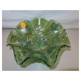 Vintage Green Lustri Rose Crimped Bowl 8" x 3"