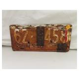 1943 Nebraska License Plate = 62-CH 458 with