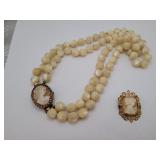 Vintage Cameo Necklace & Small Cameo Pinback
