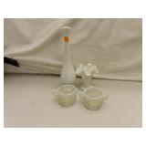 2 Vintage Hobnail Vases - Creamer - Sugar (tallest