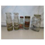 5 Vintage Kitchen Bottles with Labels