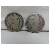 1908 D & 1913 D Silver Barber Half Dollars