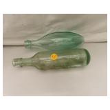 2 Vintage Bottles with Rounded Bottoms - 1= 9&1/2"