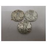 3 Silver Walking Liberty Half Dollars = 1939 -