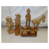 6 Hand Carved Wood Figurines - Tallest = 11&1/4"