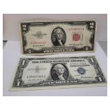 1957 - $1.00 Silver Certificate & 1953- $2.00 Red