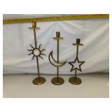 3 Vintage Brass Candle Holders - Tallest =16&3/4"